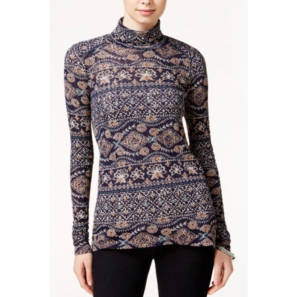 Lucky Brand Linen Blend High Low Mock Neck Tunic